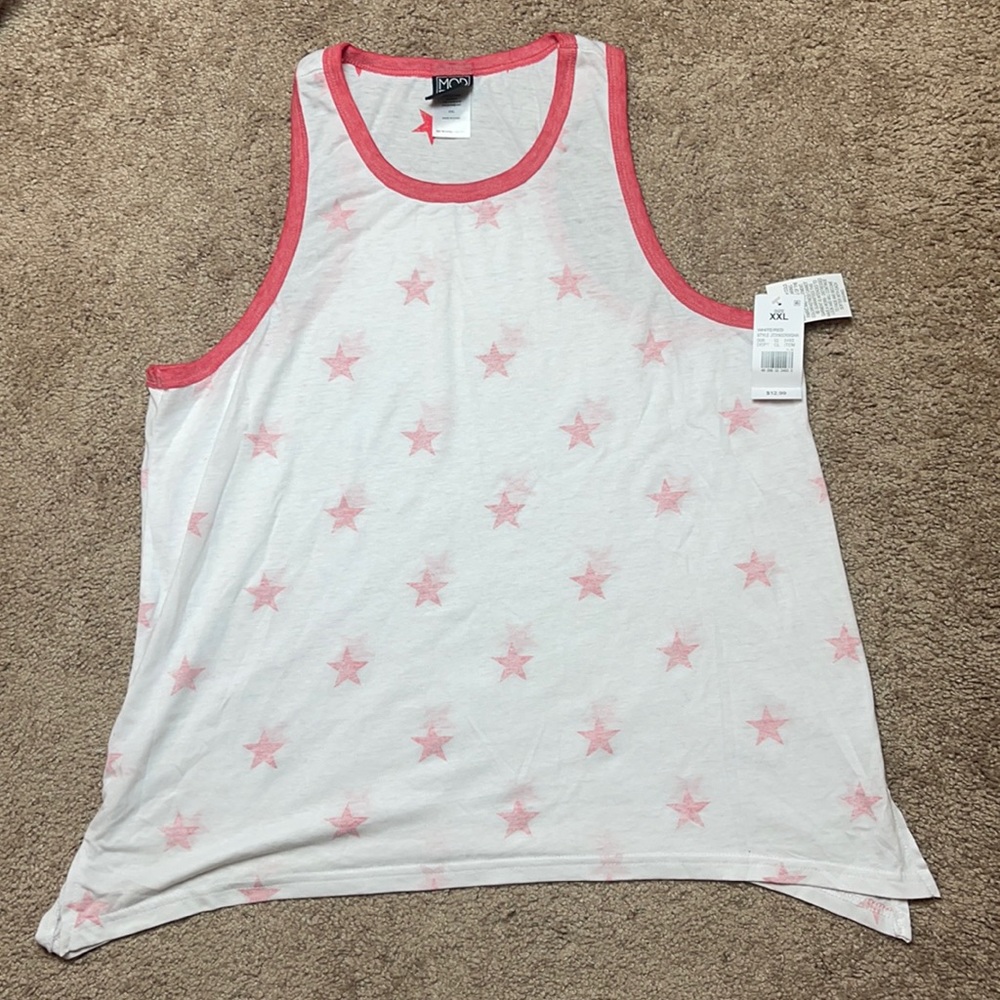 Modern Lux Mens tank top. Racer back. White tank with red stars. Size XXL.